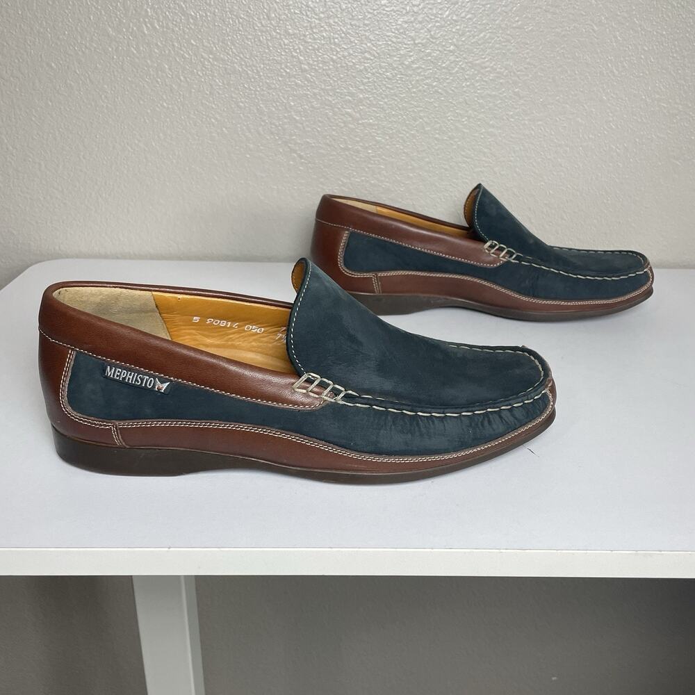 Mephisto Cool-Air Baduard Men 7.5 Blac Brown Leather Slip-On Loafers Dress Shoes